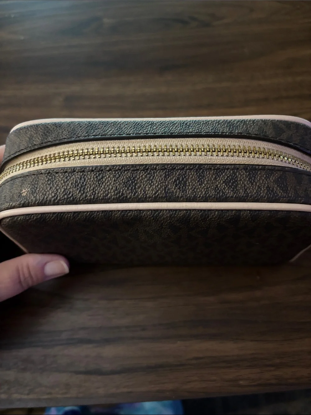 Michael Kors Brown with Pink Trim Signature Toiletry Pouch